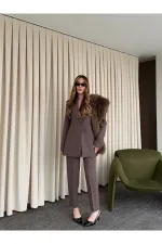 Kahverengi Belden Oturtma Blazer Ceket - 9684