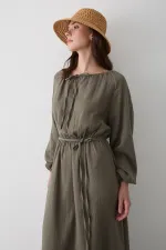 Çağla Bağlama Detaylı Müslin Elbise - 2004