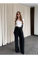 Siyah Kemerli Bol Paça Pantolon - 301