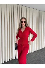 Red Lace Two-Piece Knit Set - 2602