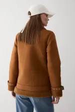 Manteau doublé de fourrure marron
