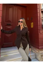 Kahverengi Mini Kazayağı Desenli İspanyol Paça Pantolon - 4127