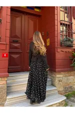 Black Chiffon Polka Dot Long Skirt - 2506