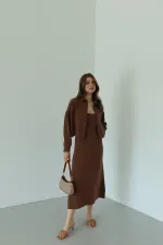 Kahverengi Modal Gömlek Elbise Takım