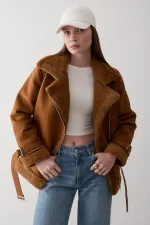 Manteau doublé de fourrure marron