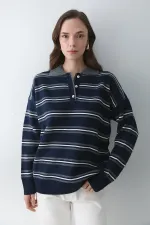 Pull à col polo bleu marine et anthracite - 241248