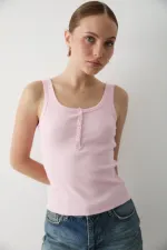 Pembe Önden Düğmeli Atlet - 251001