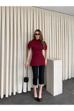 Bordo Pelerinli Straplez Bluz - 1101