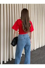 Red Side Draped Bodysuit - 261003
