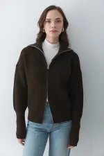 Brown Double Zip Cardigan - 251080 Brown Double Zip Cardigan - 251080