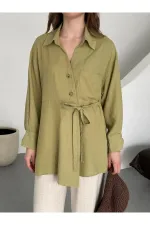 Chemise kaki 100 % coton à boutons croisés avec ceinture