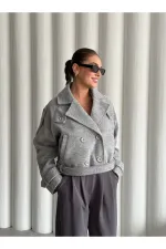Grey Short Belted Cashmere Jacket - 9495