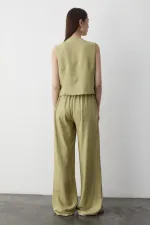 Ensemble gilet en mousseline kaki à 3 lacets