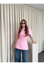 Pembe Pelerinli Straplez Bluz - 1101