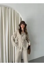 Bej Pamuklu Gömlek Pantolon Takım