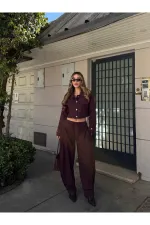 Mürdüm Kot Crop Ceket Pantolon Takım - 51244