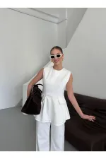 Beyaz Leandra Tasarım Bluz Pantolon Takım
