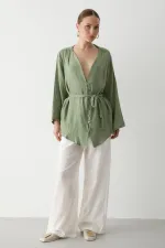 Khaki Multi-Button Kimono