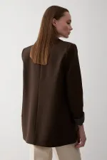 Brown Striped Lined Blazer Jacket with Fold-Up Sleeves - 7560 Brown Striped Lined Blazer Jacket with Fold-Up Sleeves - 7560