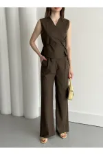 Ensemble gilet et pantalon croisé marron