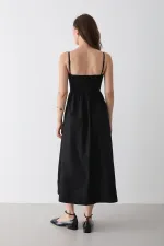 Siyah Bel Detaylı Poplin Elbise - 2001