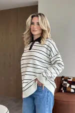 White and Black Striped Sweater -1510