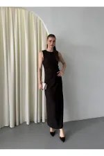 Kahverengi Gold Tokalı Elbise