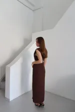 Brown Dress with Front Buckle and Side Cutout