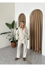 Stone Detailed Side Tie Linen Kimono Set