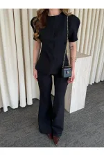 Siyah Balon Kol Düğmeli Ceket Pantolon Takım - 0440