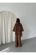 Brown Batwing Sleeve Suit with Lace-up Button Detail