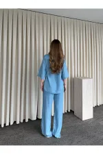 Light Blue Tencel Fabric Shirt and Pants Set - 0926