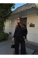 Siyah Taşlı Bluz Pantolon Takım - 0766