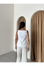 White 100% Cotton Thin Strap Vest with Pocket and Button Details White 100% Cotton Thin Strap Vest with Pocket and Button Details