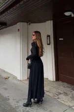 Siyah Bağlamalı Elbise - 4988