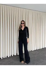 Siyah Dantelli İkili Triko Takım - 2602