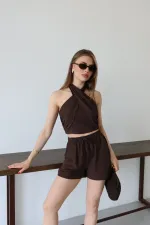 Kahveremgi Boyundan Bağlı Büstiyer Takım - 30352