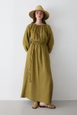 Robe en mousseline kaki avec détail de nœud - 2004