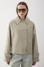 Mint Kapüşonlu Kısa Trençkot - 7003