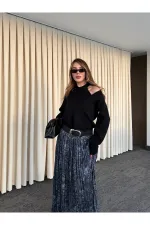 Füme Piliseli Beli Lastikli Kemerli Etek - 3375