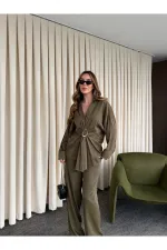 Khaki Buckled Shirt and Trousers Set - 51240 Khaki Buckled Shirt and Trousers Set - 51240