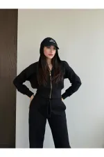 Siyah %100 Pamuk Kapüşonlu Fitilli Takım - 51232