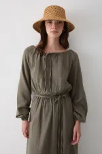 Çağla Bağlama Detaylı Müslin Elbise - 2004