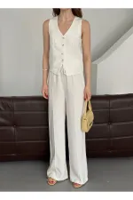 Ensemble gilet et pantalon à rayures blanches - 8555