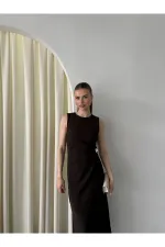 Kahverengi Gold Tokalı Elbise