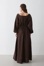 Robe en mousseline marron avec détail de nœud - 2004