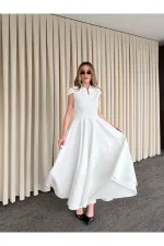 Beyaz Mini V Yaka Elbise - 242480