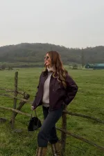 Bordo Cepli Kadife Yaka Ceket - 5124