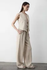 Ensemble 3 pièces en mousseline naturelle avec gilet