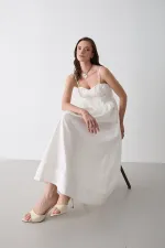 Beyaz Bel Detaylı Poplin Elbise - 2001